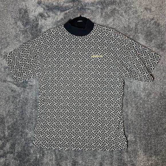 Adidas Shirt Mens Small Trefoil Geometric Gold Embroidered Black White Athletic - Picture 1 of 9